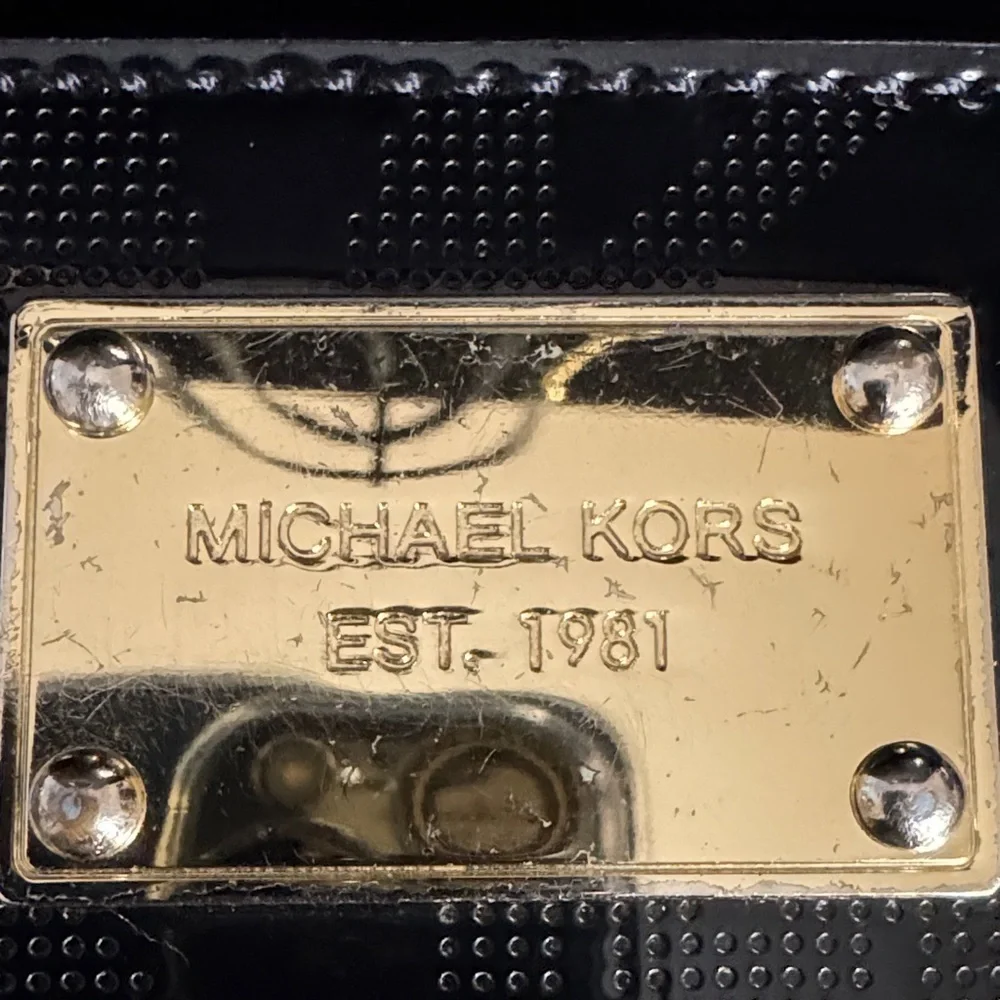 Michael Kors Glossy Black Tote with Gold Chains with Matching Wallet